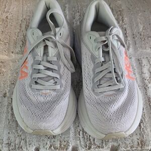 Hoka Women's Light Gray and Coral Athletic Shoes